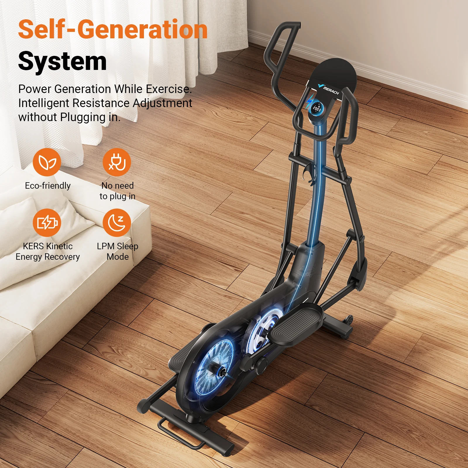 E27 Self-Powered Elliptical Machine with 470mm Stride - Image 4